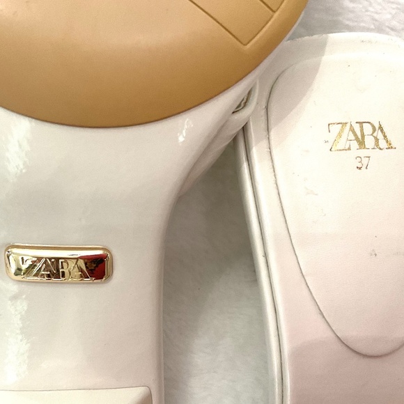Zara  White Open Toe Square Padded  Dressy High Heel Sandals Size US7/EU37 - Picture 9 of 16